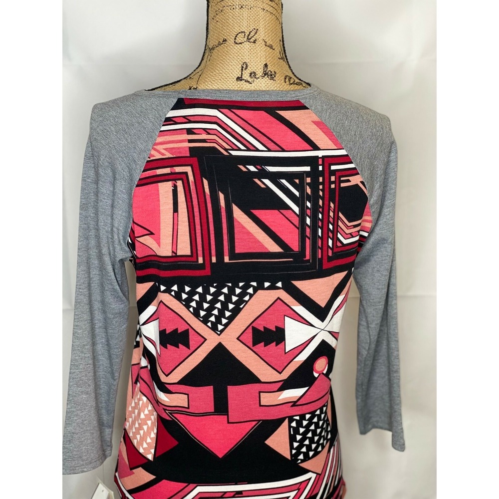 LuLaRoe Randy Baseball T Shirt Womens XS Multicolor Geometric 3/4 Sleeve Crew - Picture 10 of 11
